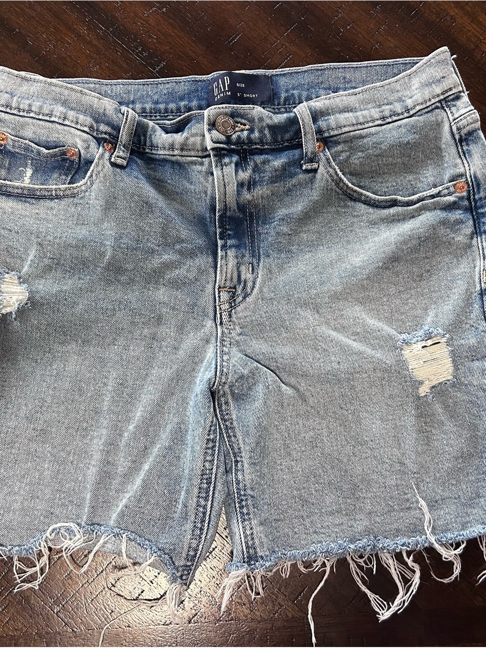 GAP Light Wash Distressed Denim Shorts